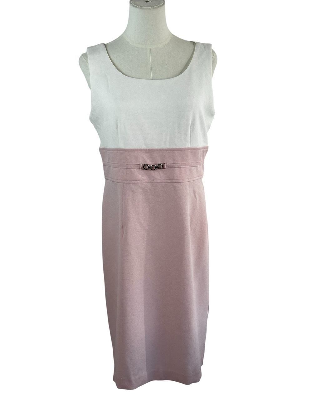 Studio One Colorblock Sheat Dress Pink & White Minimal Classic Office Chic Sz8